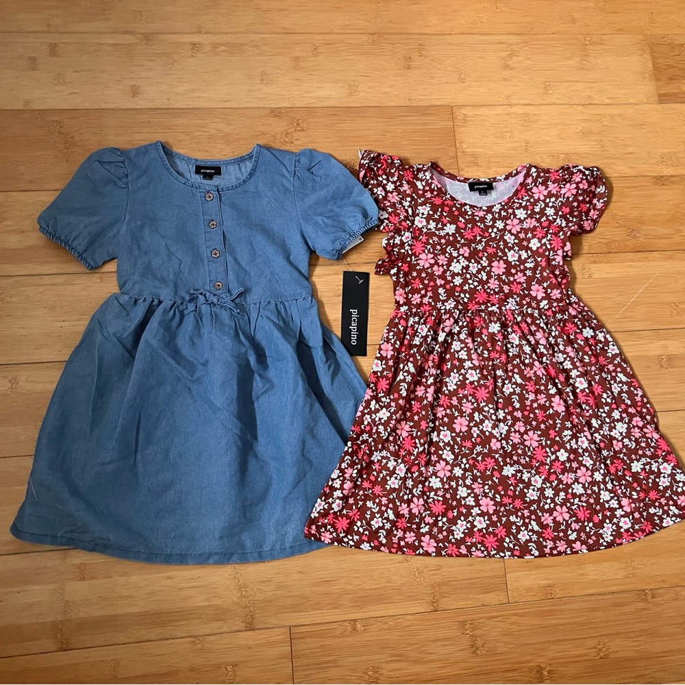 NWT Girls Size 6 Chambray & Brown Floral 2 pack Dresses